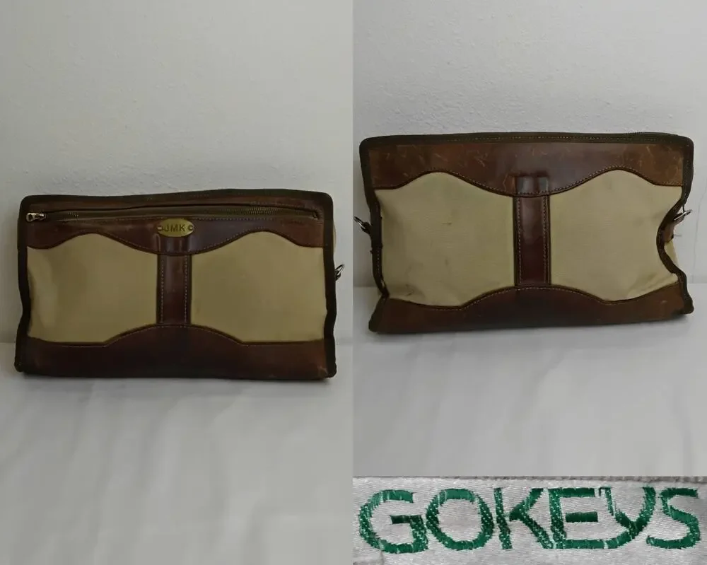 Gokeys Travel/Organizer Pouch Bag Leather + Canvas Vintage Missing Strap *J5765